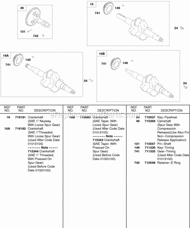 Crankshaft Camshaft Diagram and Parts List for 245432-0083-01  Briggs and Stratton Engine